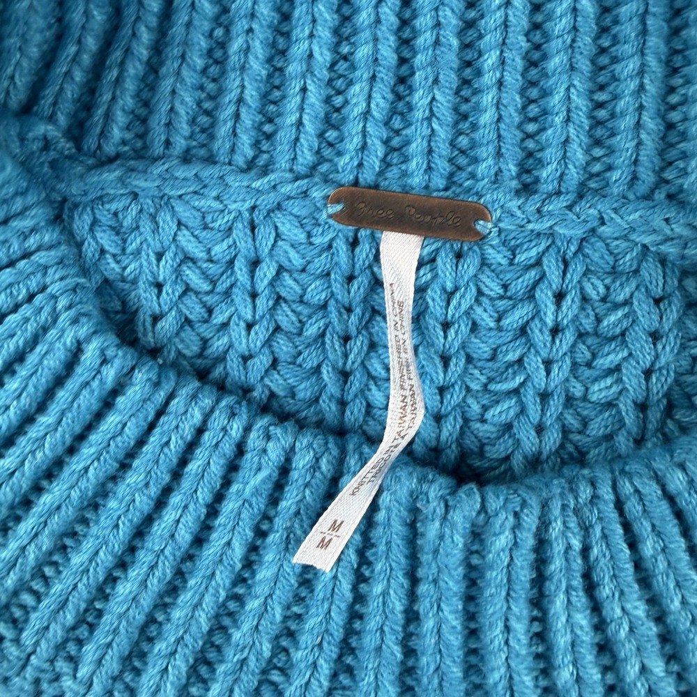 Free People Sweater Womens Medium Blue Cutting Edge Cotton Cable Boxy Cropped - Picture 3 of 6